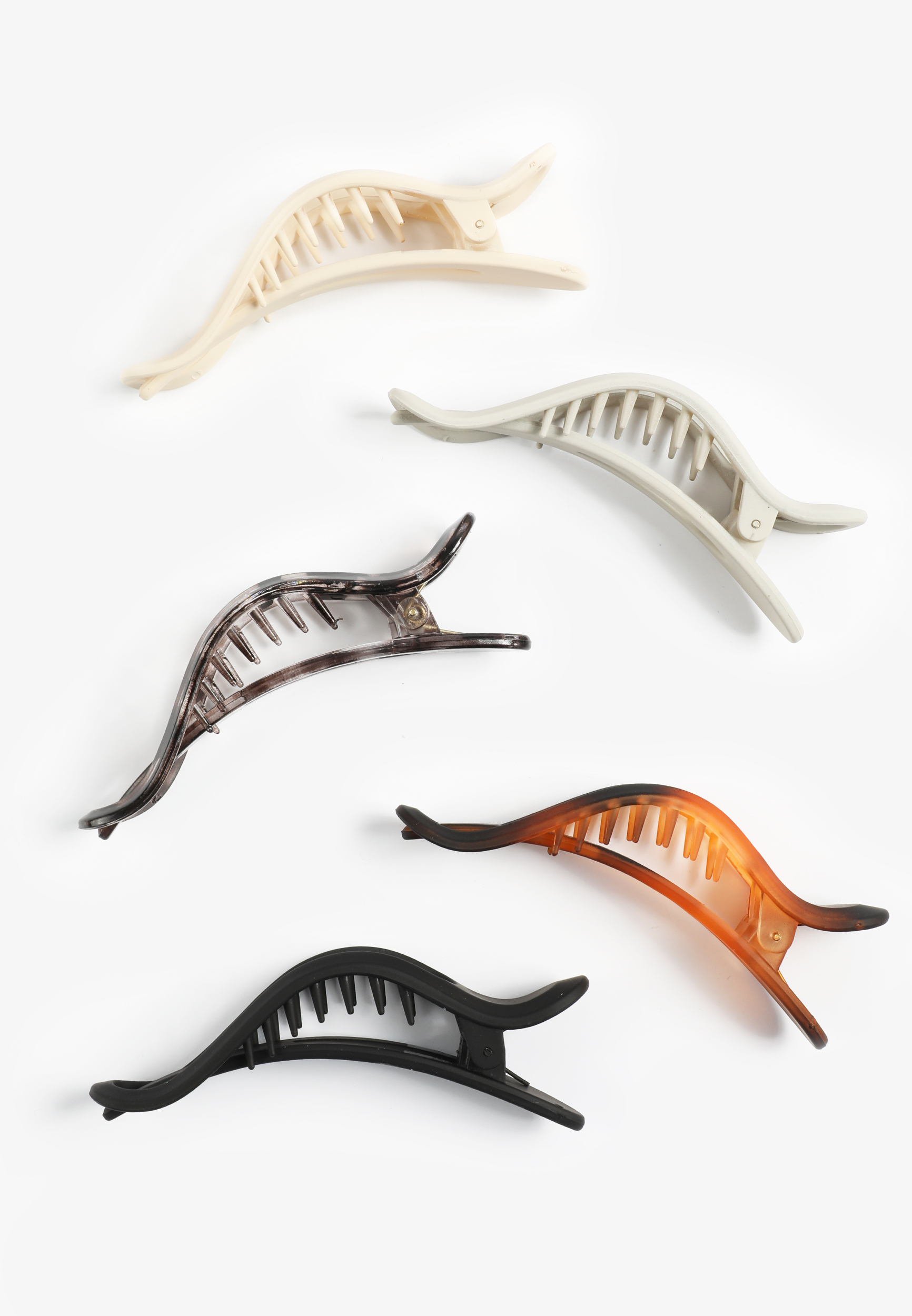 5 Pack Curved Flat Back Claw Hair Clip Set