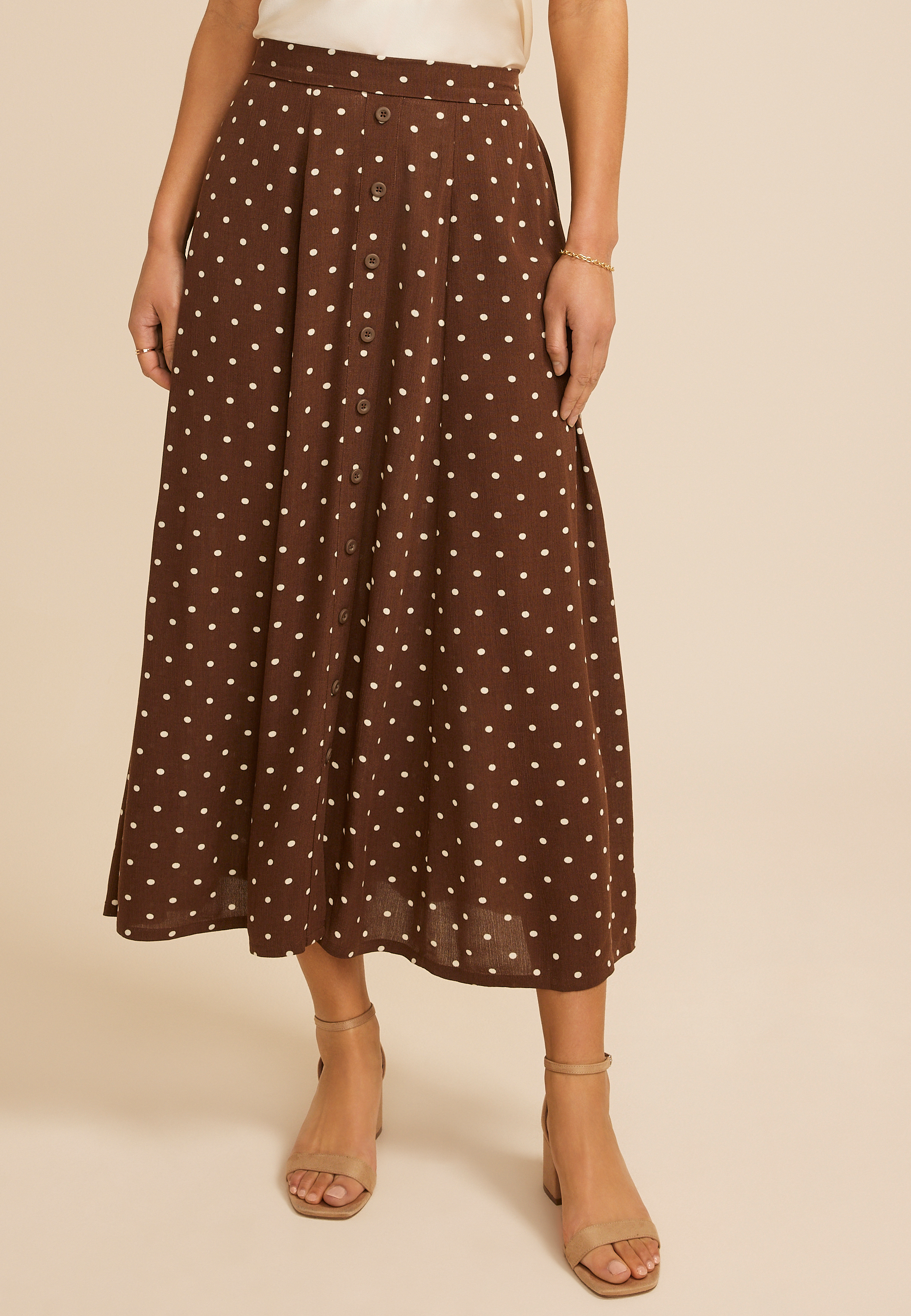 Polka Dot Button Front Maxi Skirt