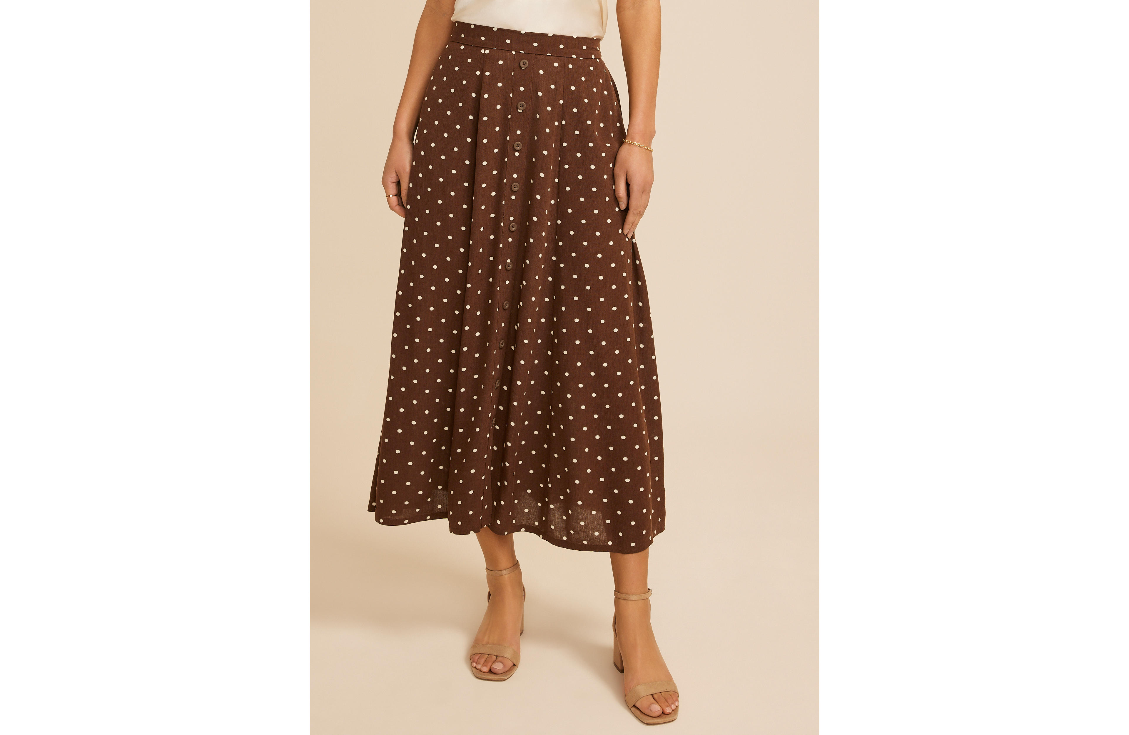 Polka Dot Button Front Maxi Skirt