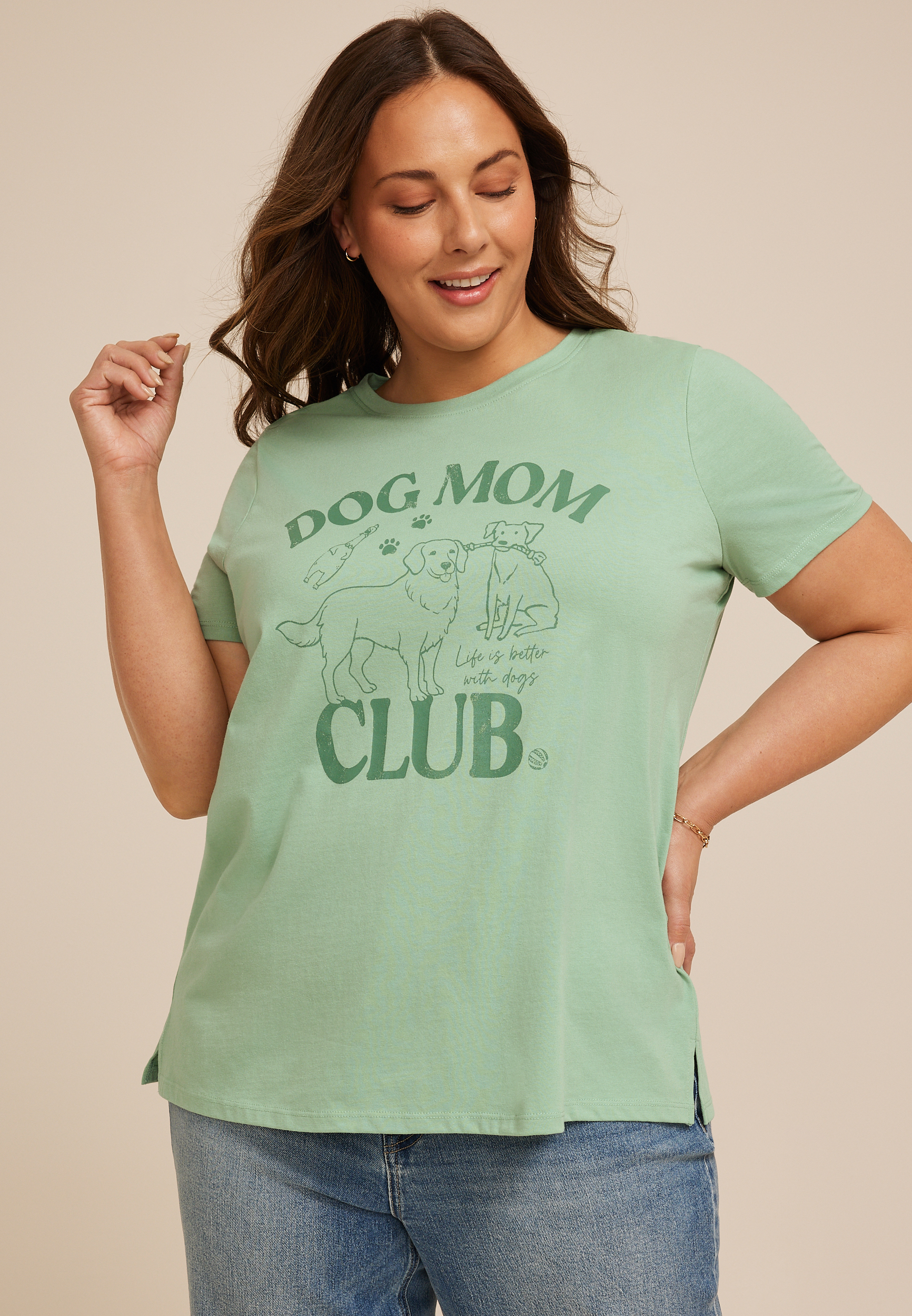 Plus Size Dog Mom Club Classic Fit Graphic Tee, GRANITE GREEN, large