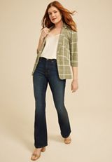 Versa Windowpane Plaid 3/4 Sleeve Blazer, C1829, small