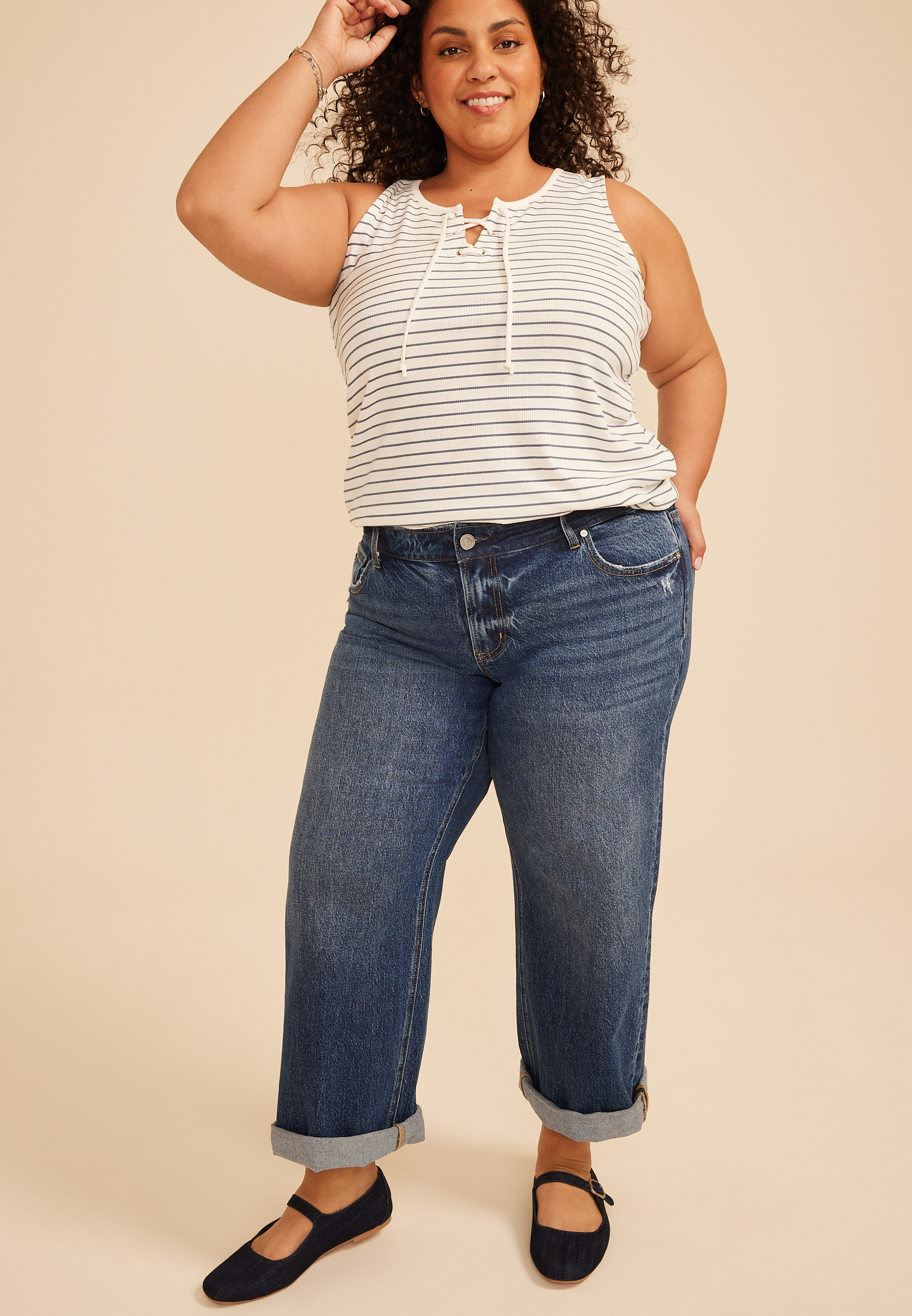 Plus Size KanCan&trade; Mid Rise Mini Roll Hem Wide Leg Jean, C258, large