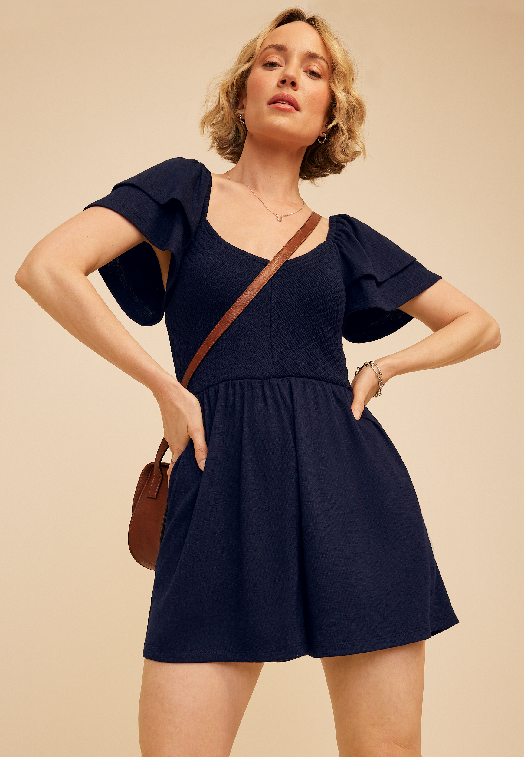 Smocked Double Flutter Sleeve Romper