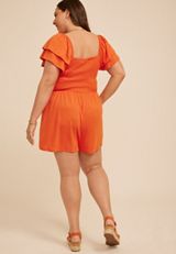 Plus Size Smocked Double Flutter Sleeve Romper, C3839, small