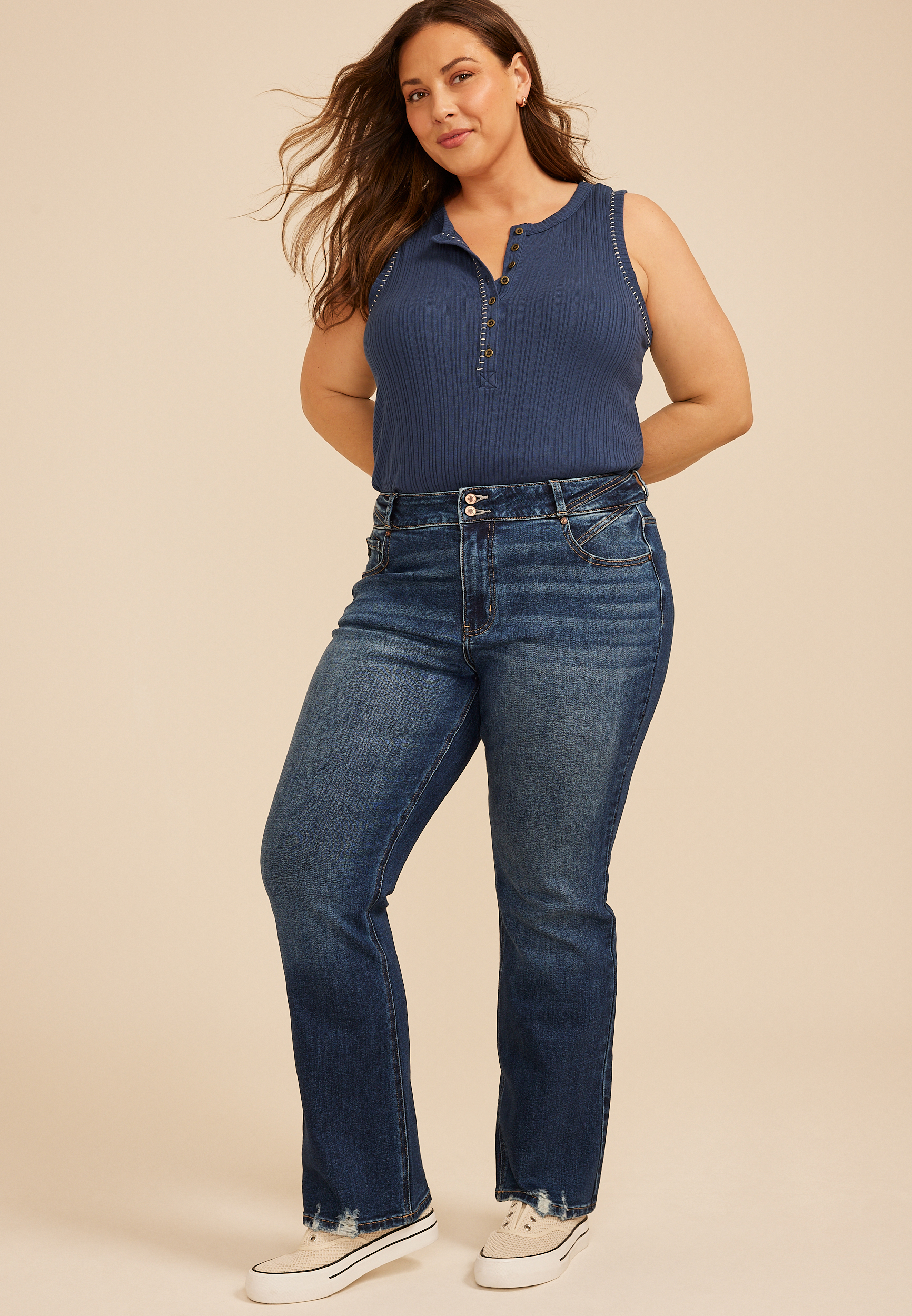 Plus Size KanCan&trade; High Rise Double Button Pieced Waist Bootcut Jeans, C258, large