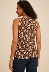 Floral Mesh Ruched Shoulder Tank Top, C1016, small