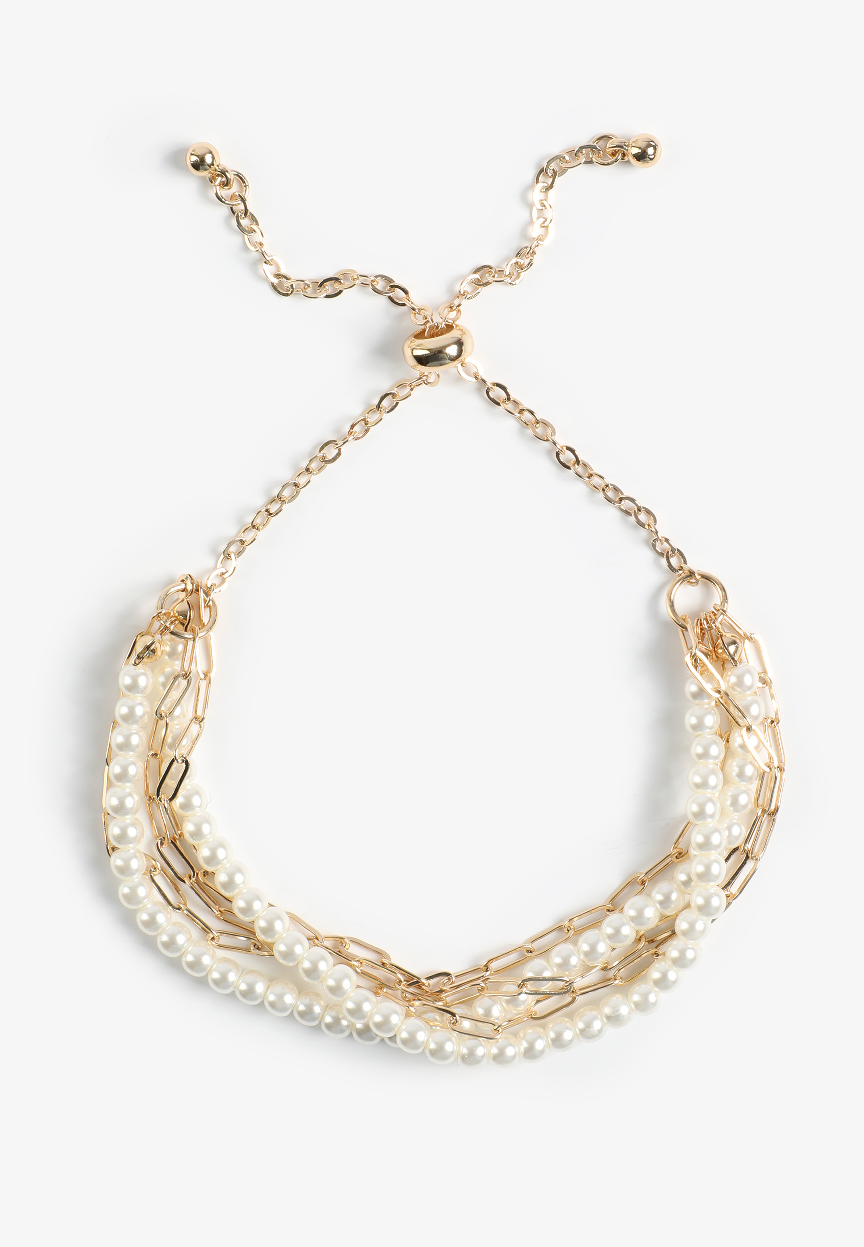 Faux Pearl Gold Chain Slider Bracelet