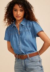Chambray Button Front Collared Shirt, C8138, small