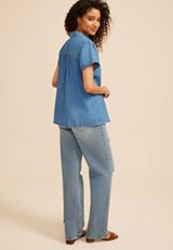 Chambray Button Front Collared Shirt, C8138, small