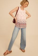 Floral Border Print Ladder Trim Tank Top, C8145, small