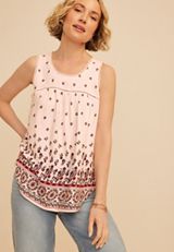 Floral Border Print Ladder Trim Tank Top, C8145, small