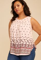 Plus Size Floral Border Print Ladder Trim Tank Top, C8145, small