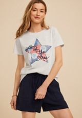 Americana Land Of The Free Star Classic Fit Graphic Tee, LIGHT HEATHER GRAY, small