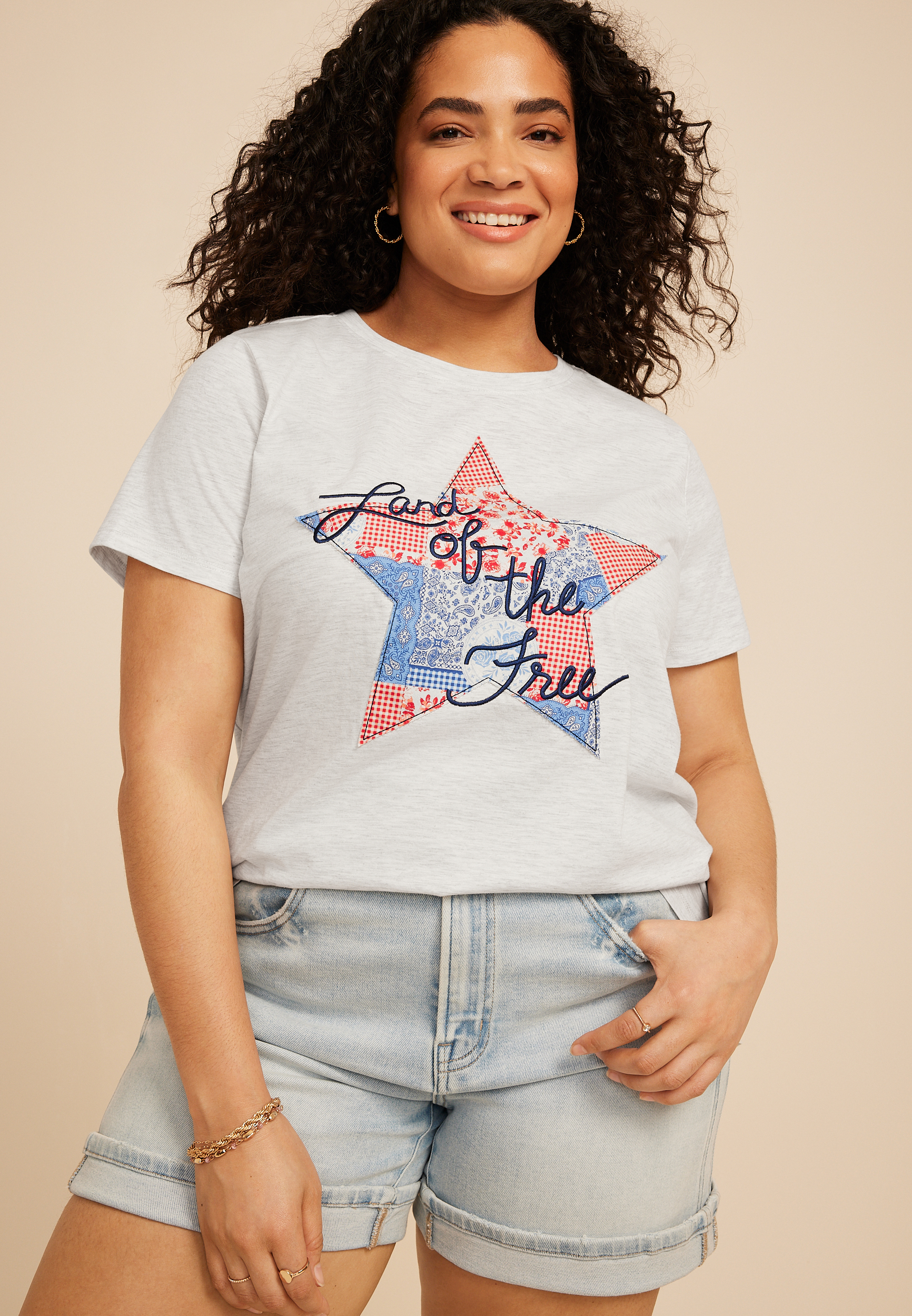 Plus Size Americana Land Of The Free Star Classic Fit Graphic Tee