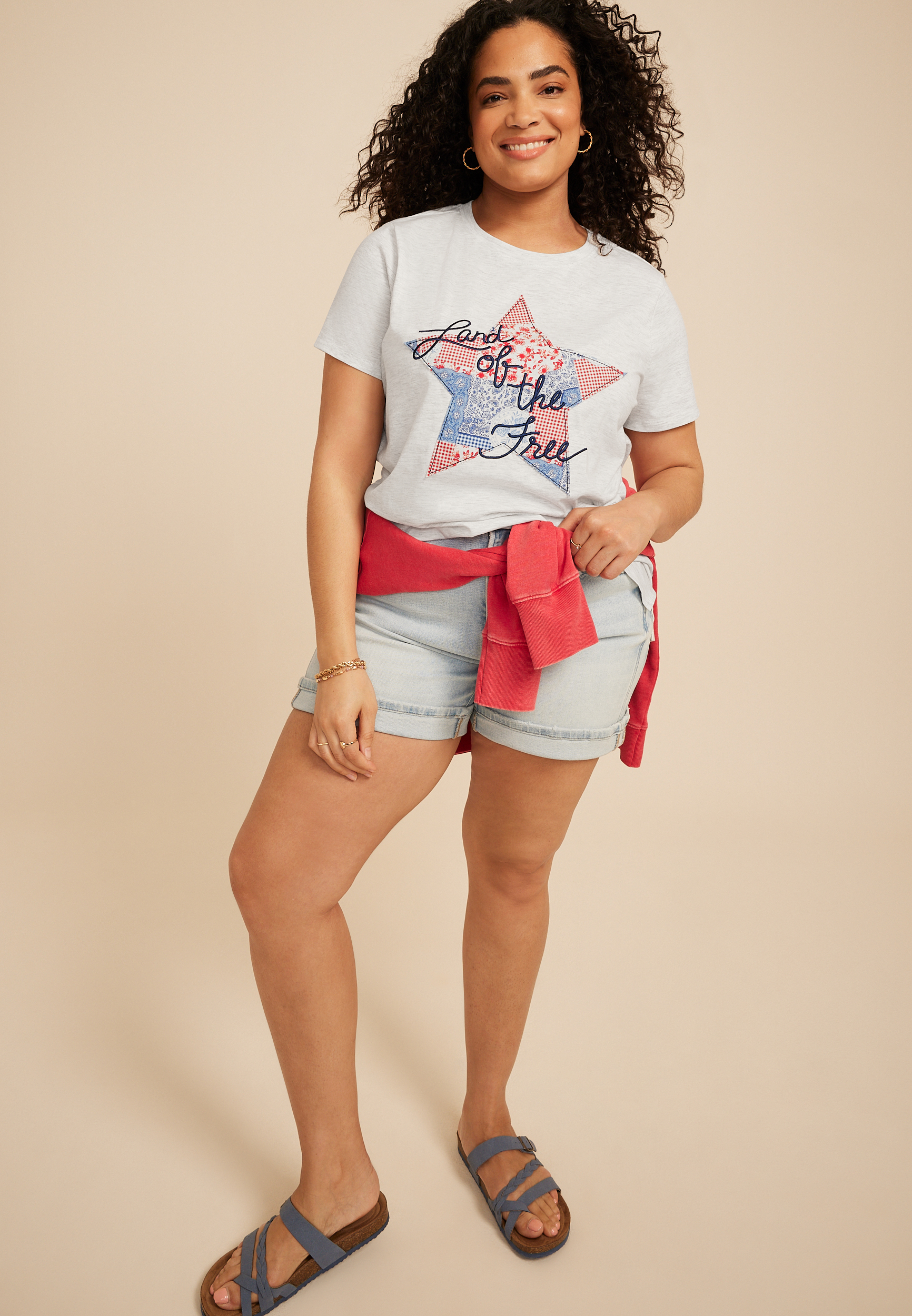 Plus Size Americana Land Of The Free Star Classic Fit Graphic Tee, C3348, large