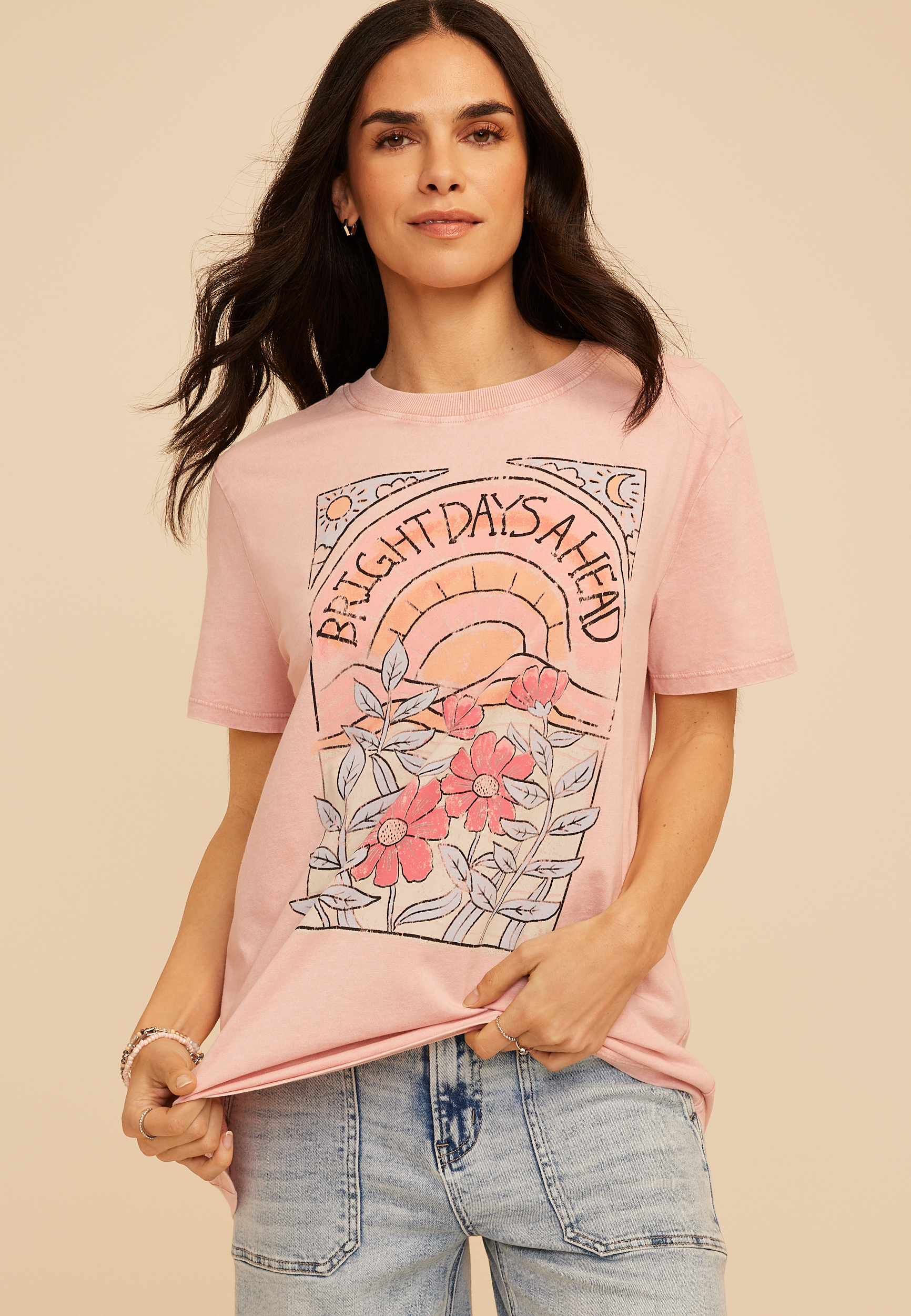 Bright Days Ahead Oversized Fit Graphic Tee, C3267, large