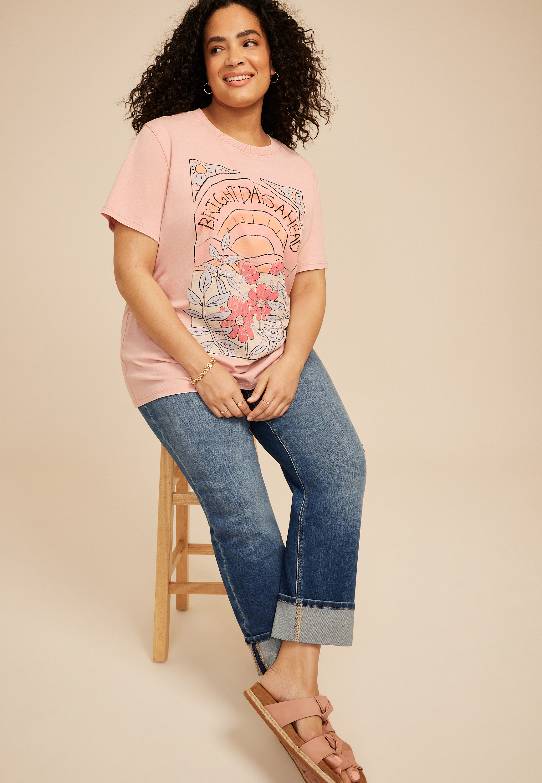 Plus Size Bright Days Ahead Oversized Fit Graphic Tee, C3267, large