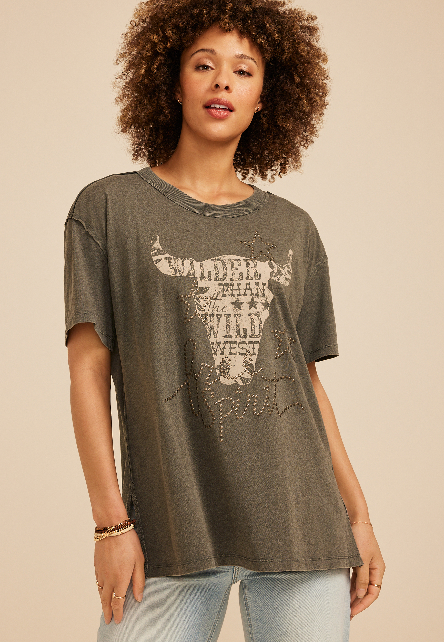 Free Spirit Studded Oversized Fit Graphic Tee
