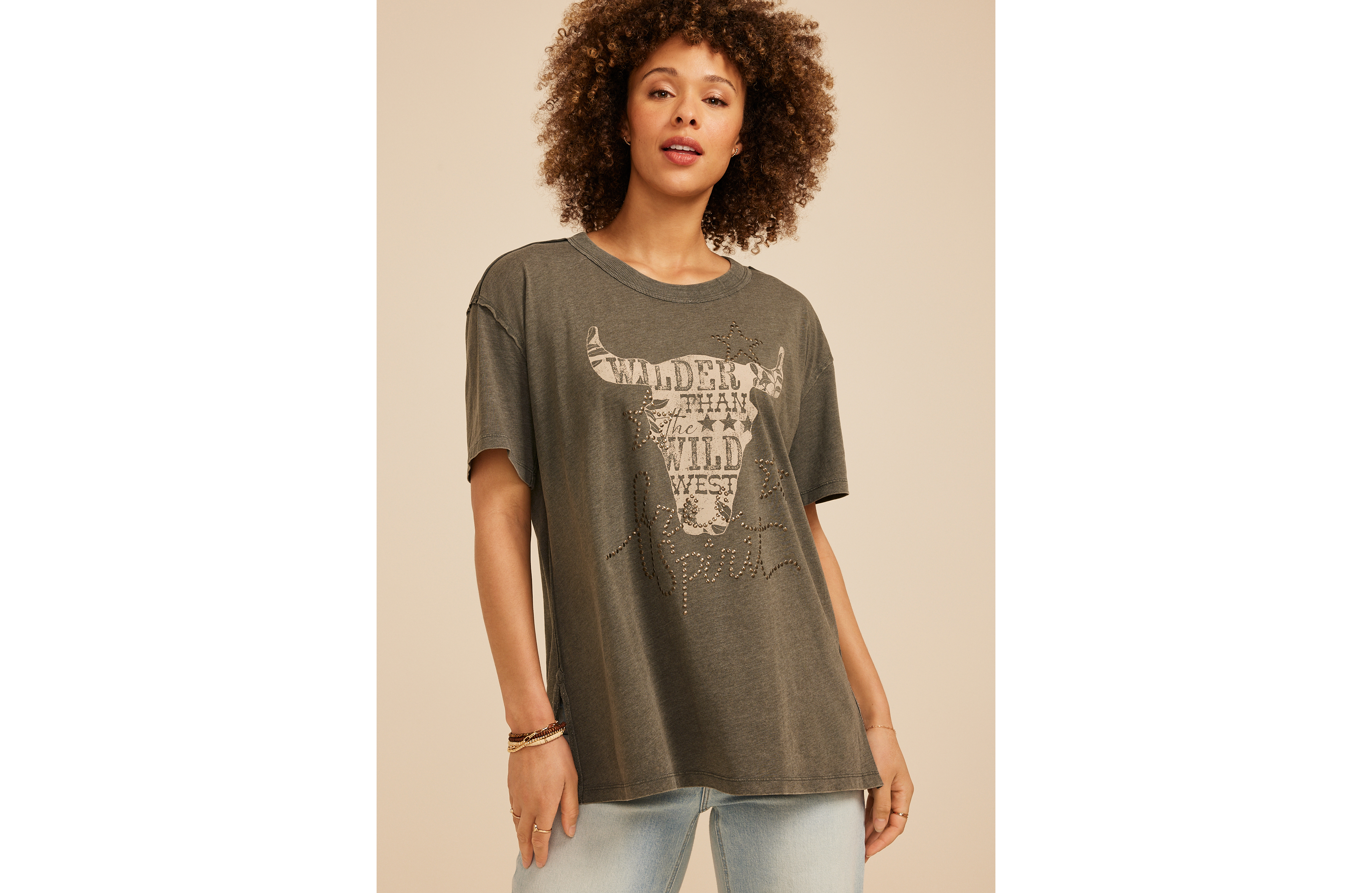 Free Spirit Studded Oversized Fit Graphic Tee