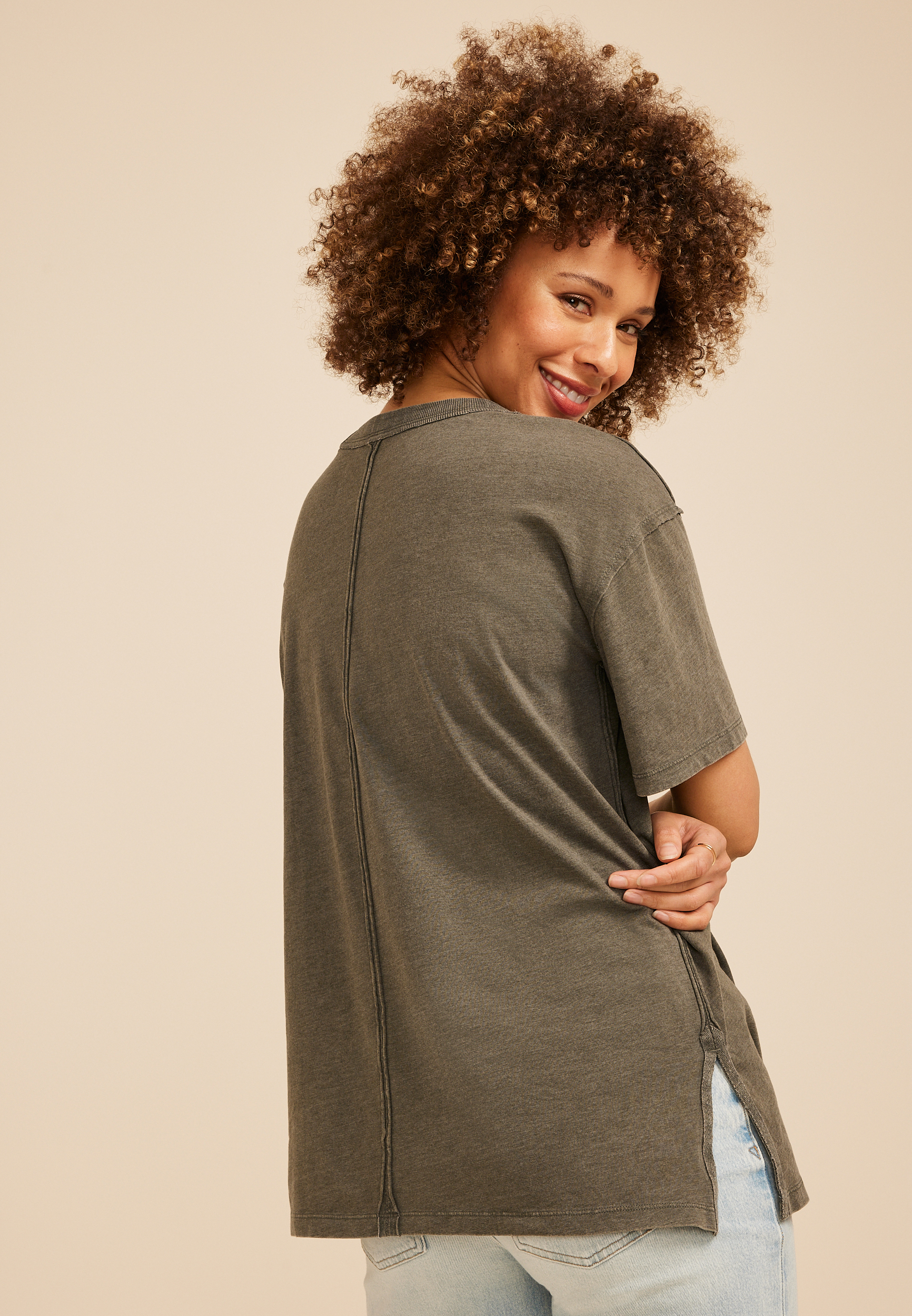 Free Spirit Studded Oversized Fit Graphic Tee, C1594, large