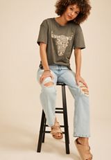 Free Spirit Studded Oversized Fit Graphic Tee, C1594, small