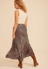 Floral Crinkle Gauze Side Button Slit Maxi Skirt, C3681, small