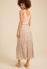 Floral Crinkle Gauze Side Button Slit Maxi Skirt, C9183, small