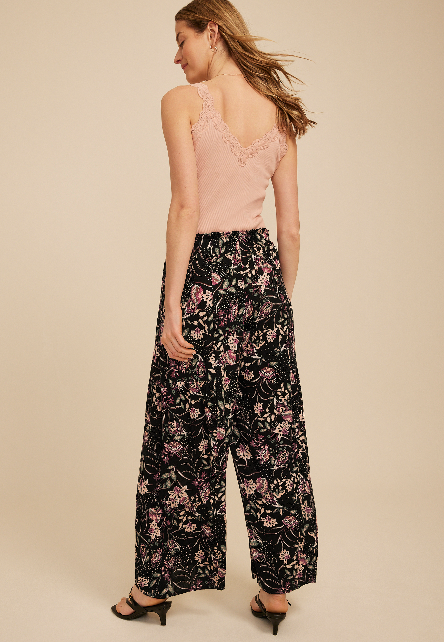 Paisley Floral Print Palazzo High Rise Pant, C1756, large