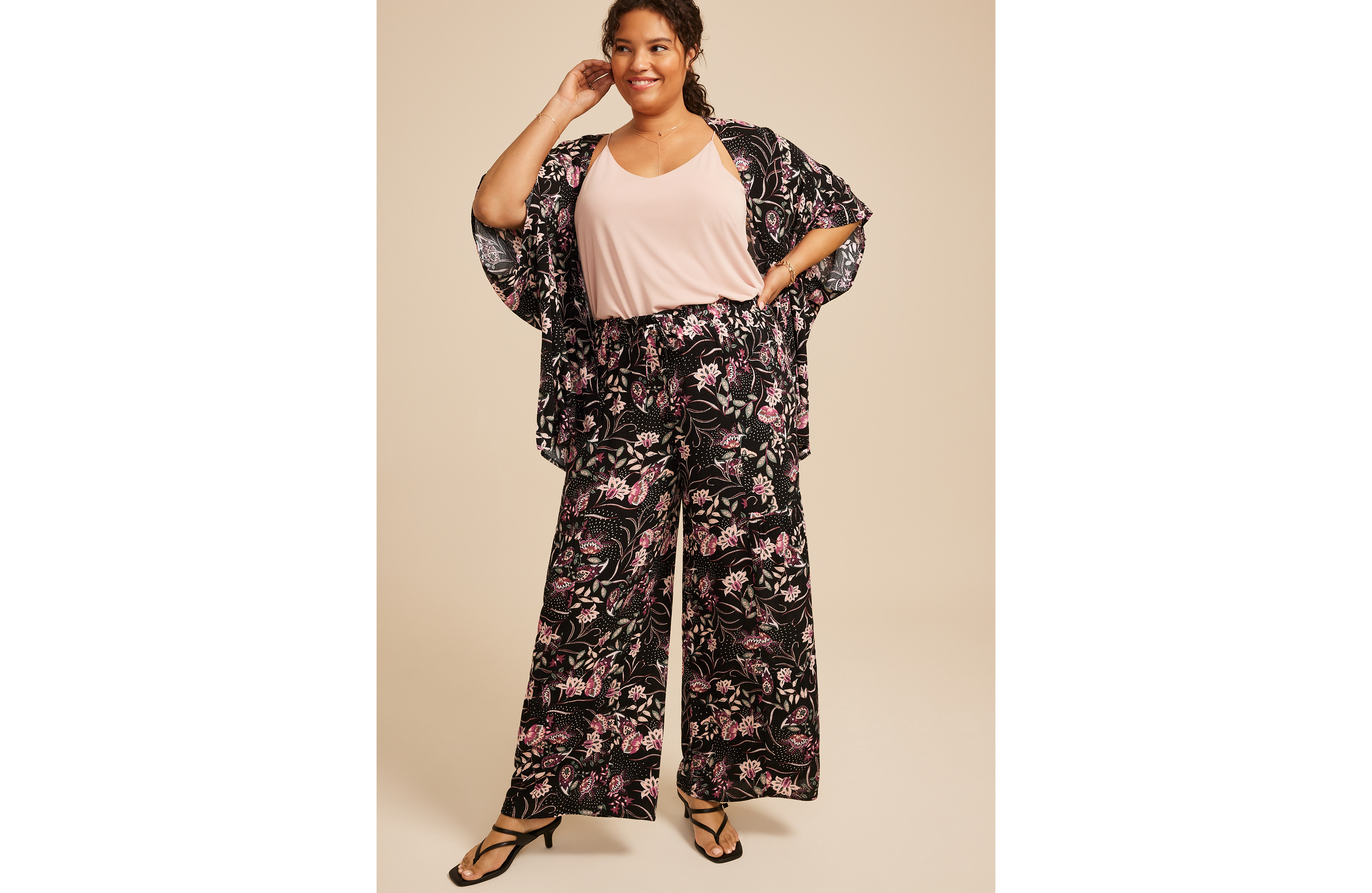 Plus Paisley Floral Print Palazzo High Rise Pant