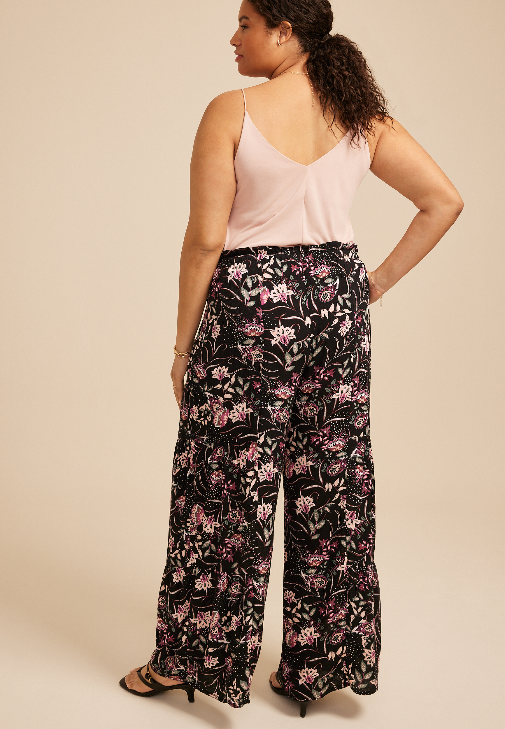 Plus Size Paisley Floral Print Palazzo High Rise Pant, C1756, large