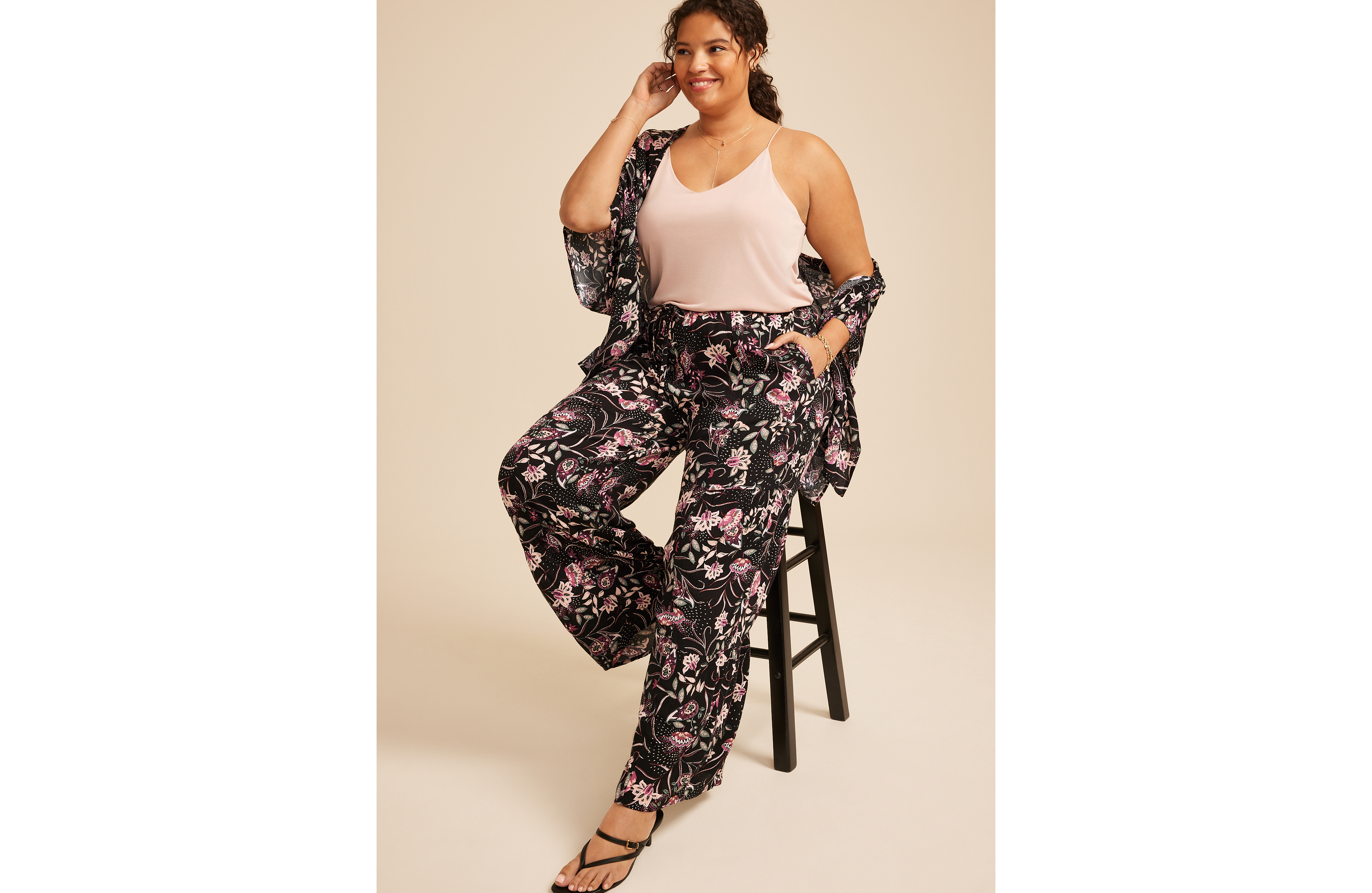 Plus Paisley Floral Print Palazzo High Rise Pant