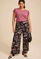 Plus Size Paisley Floral Print Palazzo High Rise Pant, C1756, small