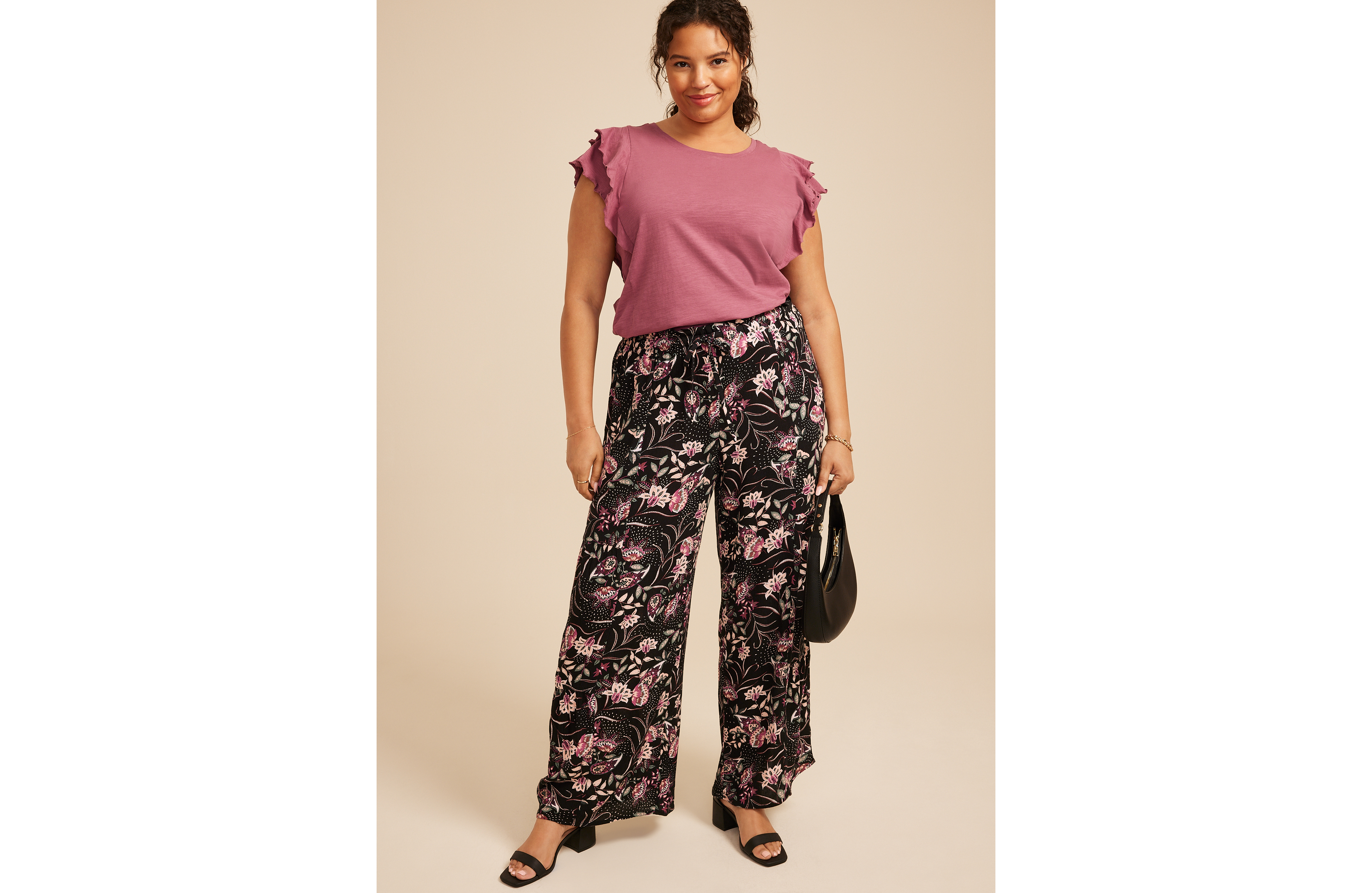 Plus Paisley Floral Print Palazzo High Rise Pant