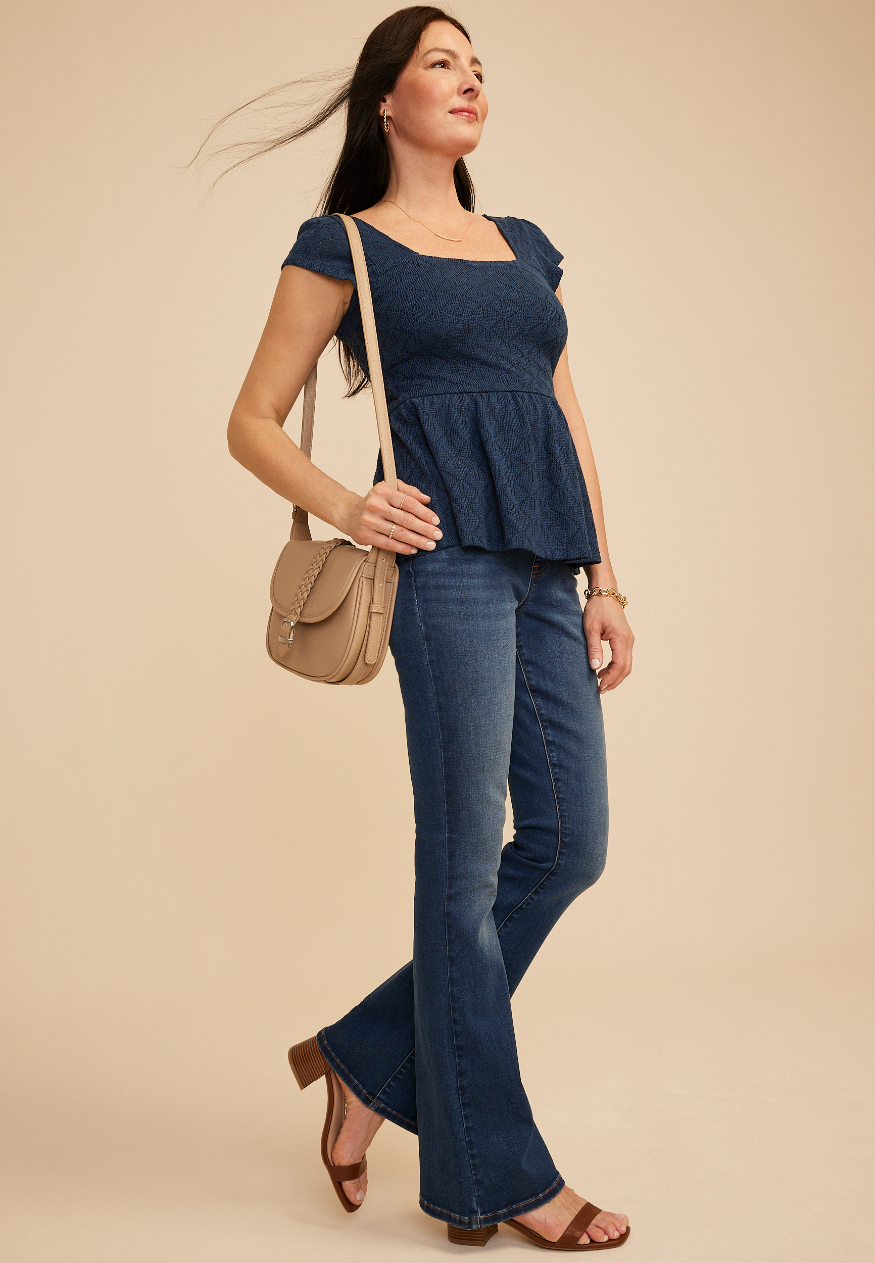 Sweater Pointelle Peplum Top, C1605, large
