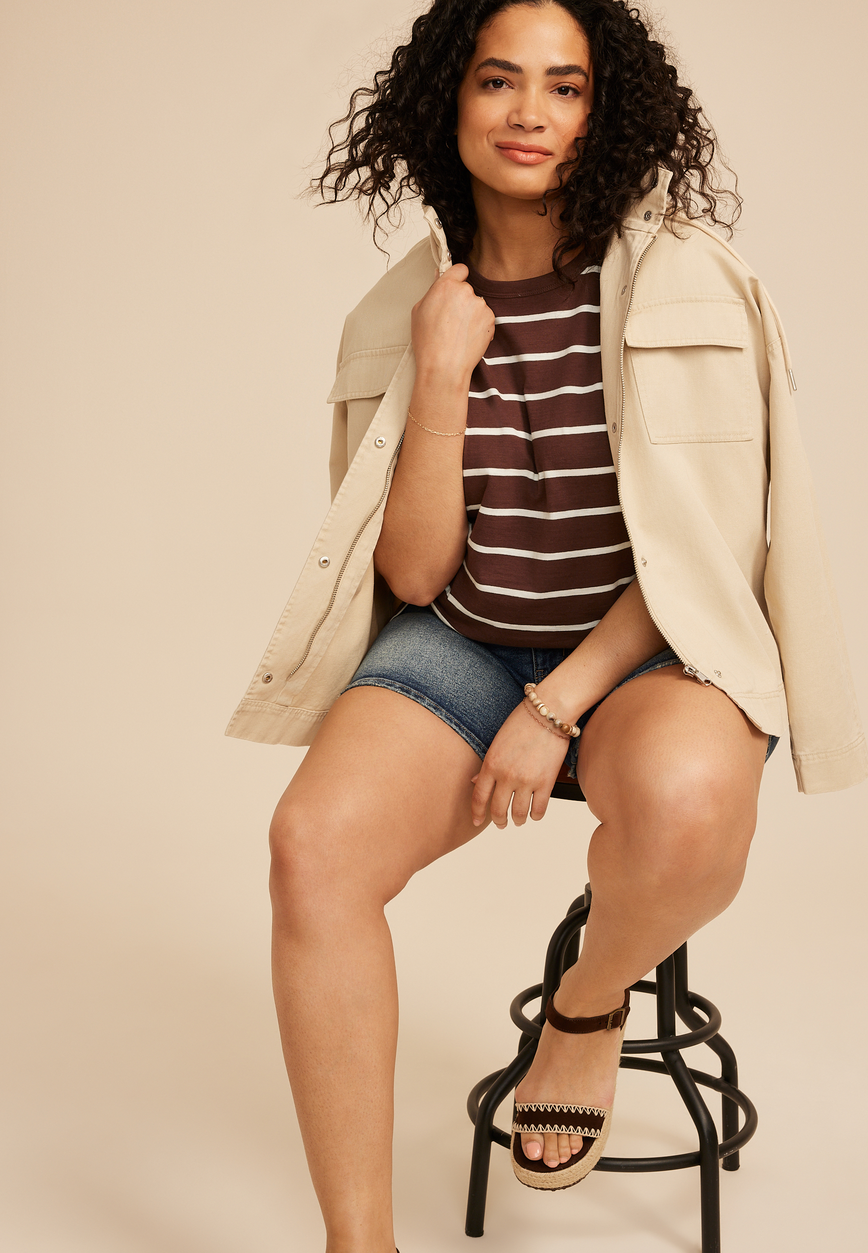 Plus Size 24/7 Dawson Stripe Crew Neck Tee