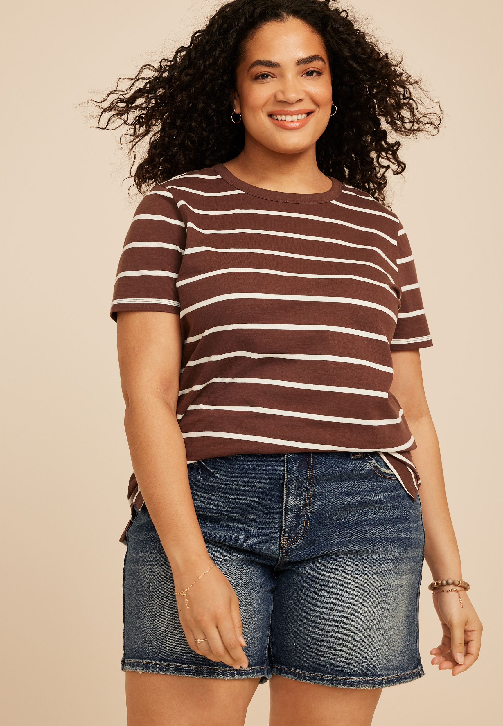 Plus Size 24/7 Dawson Stripe Crew Neck Tee, C6115, large