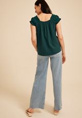 Eyelet Smocked Scoop Neck Tie Front Top, C2735, small
