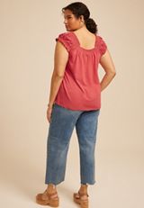 Plus Size Eyelet Smocked Scoop Neck Tie Front Top, C4547, small