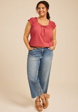 Plus Size Eyelet Smocked Scoop Neck Tie Front Top, C4547, small