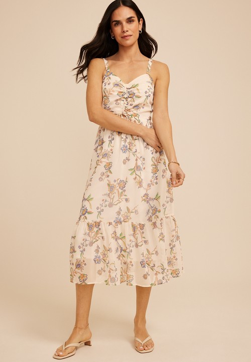 white christmas dresses Draped Cut Out Backless Floral Maxi Dress, Blue / Xs main image 1