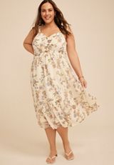 Plus Size Bare Floral Cutout Cinch Front Midi Dress, C5487, small