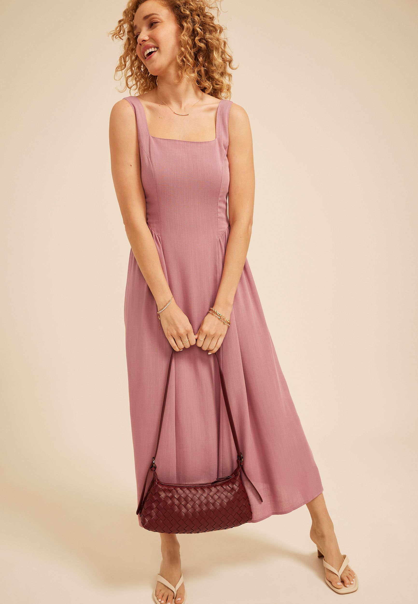Bare Tank Drop Waist Midi Dress, C1395, large