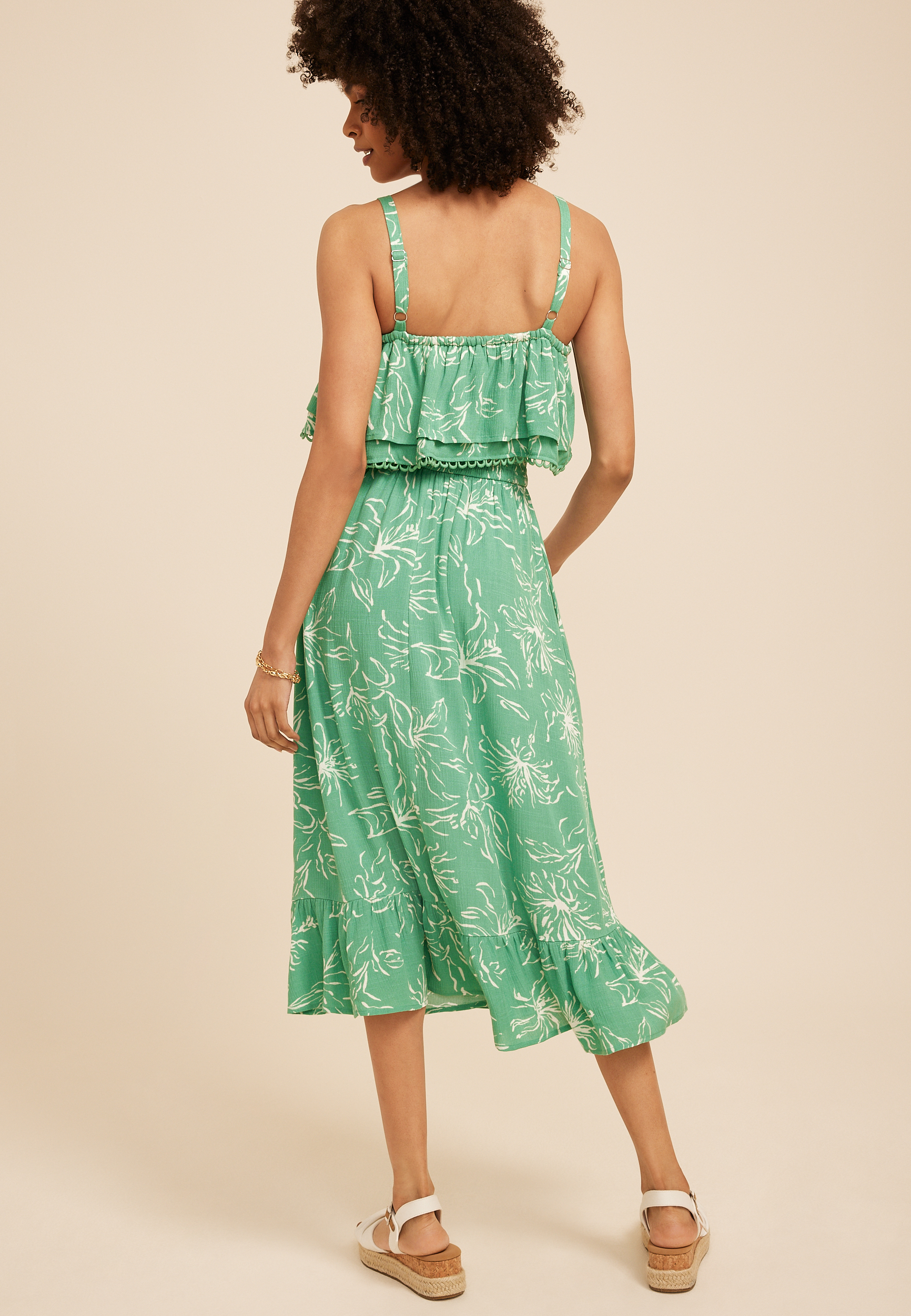 Bare Floral Print Tiered Midi Dress, C2721, large
