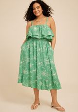 Plus Size Bare Floral Print Tiered Midi Dress, C2721, small