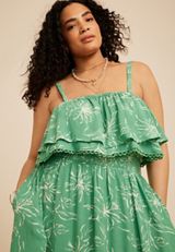 Plus Size Bare Floral Print Tiered Midi Dress, C2721, small
