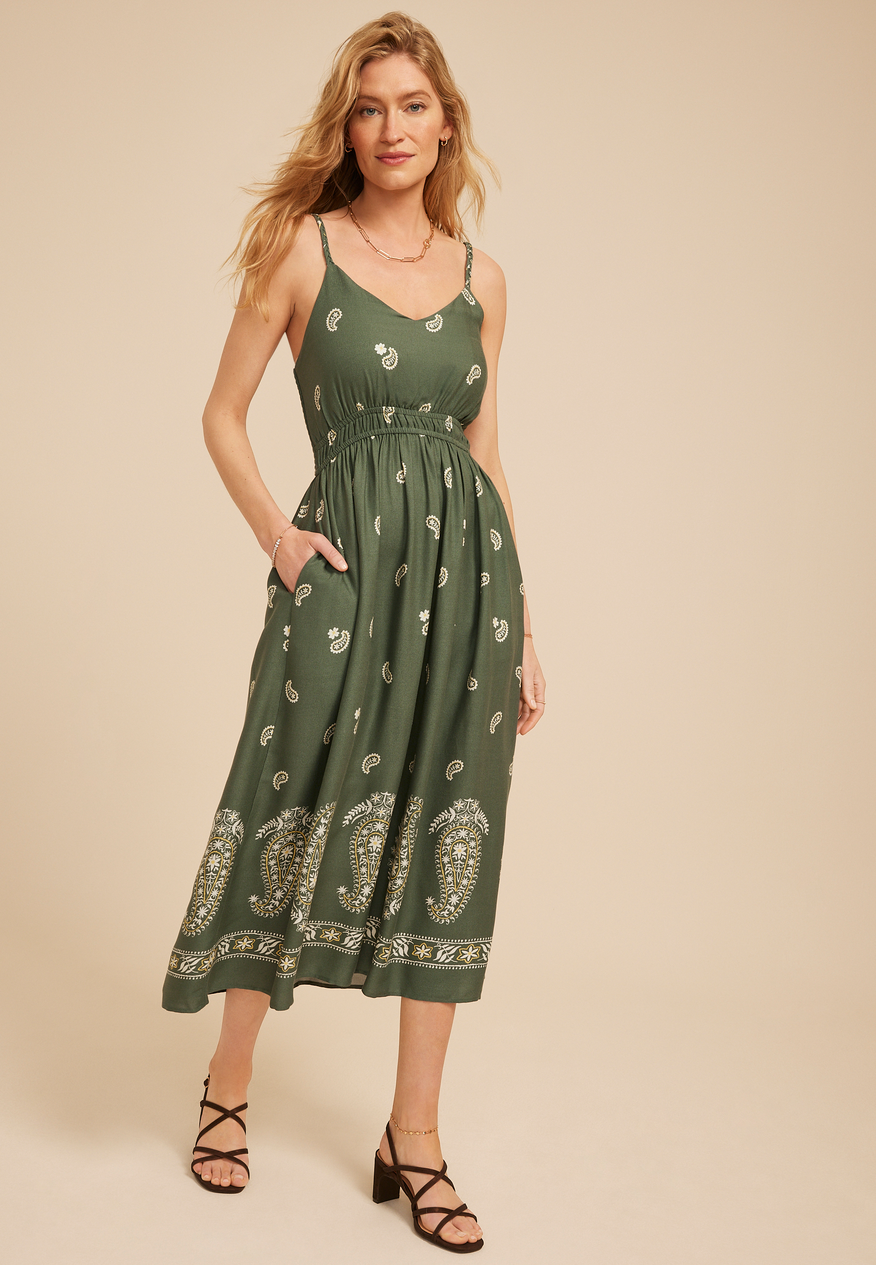 Paisley Border Print Midi Dress