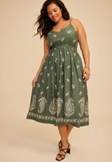 Plus Size Paisley Border Print Midi Dress, C8260, small