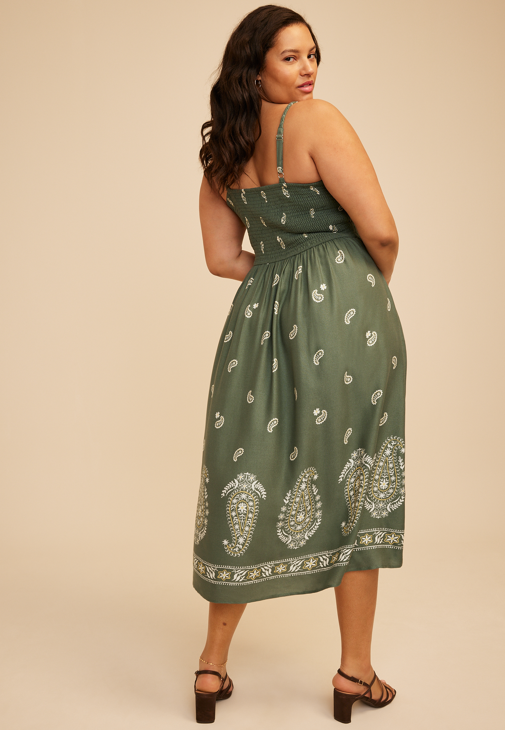 Plus Size Paisley Border Print Midi Dress, C8260, large