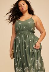 Plus Size Paisley Border Print Midi Dress, C8260, small