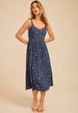Bare Scallop Fruit Floral Sweetheart Midi Dress, C1606, small